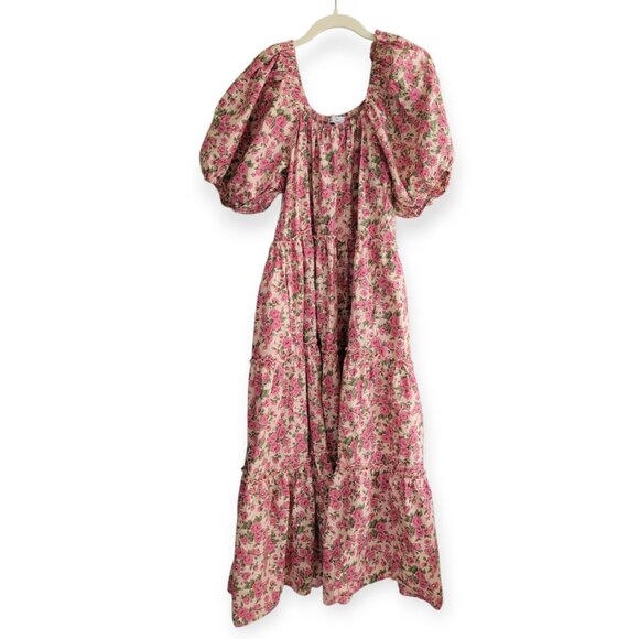 Zoco Puff Sleeve Pink Floral Secret Garden Daymaker Dress Small - Picture 2 of 8
